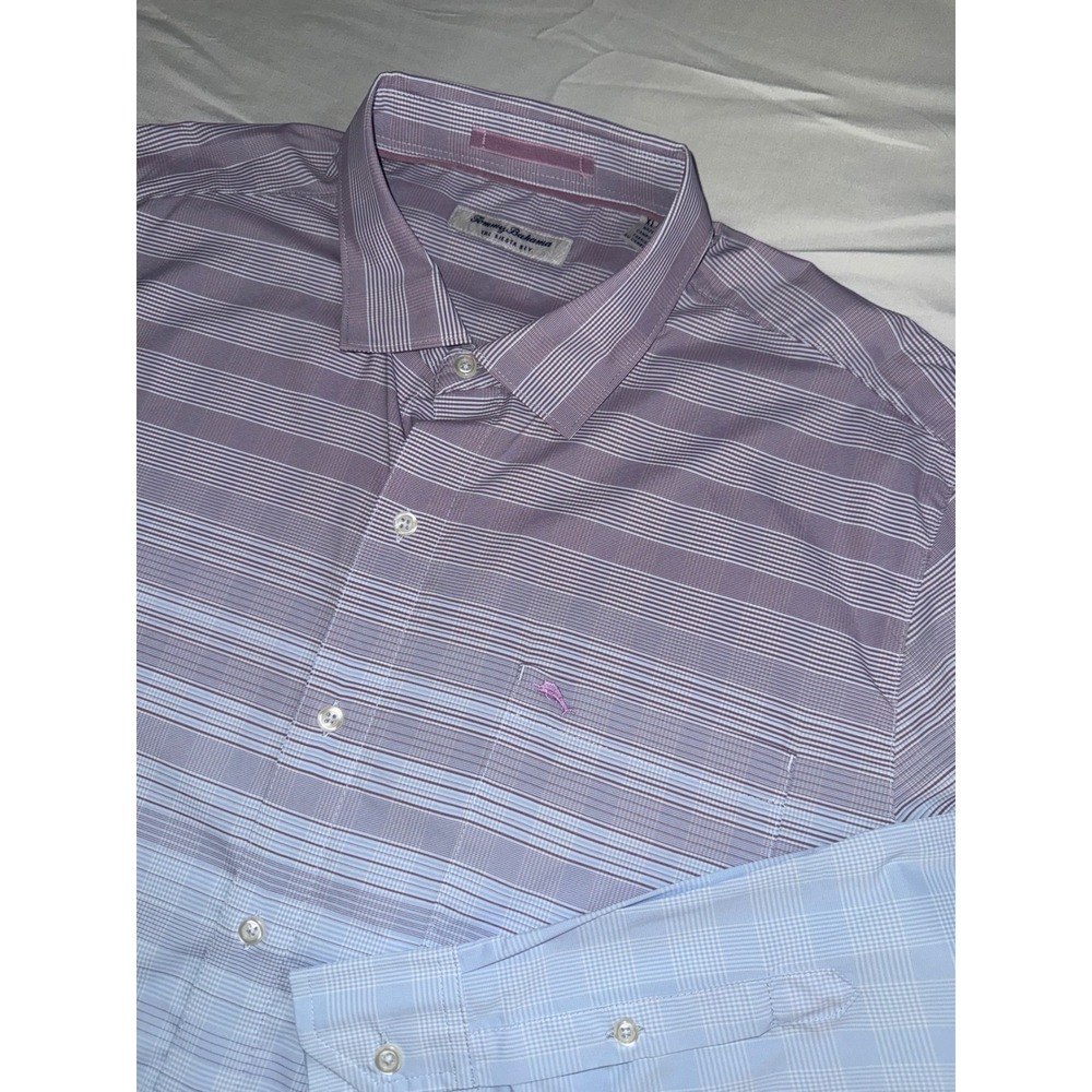Tommy Bahama Siesta Key Mens XL Purple Blue Ombre Striped Performance Shirt NWOT